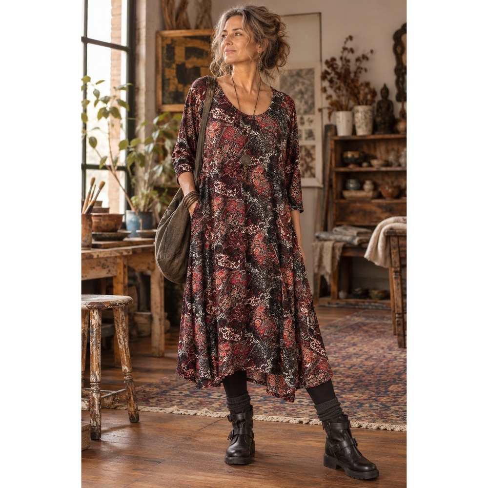 Pont Neuf Patchwork Paisley Dress Lagenlook Boho size XL Moody Cottagecore